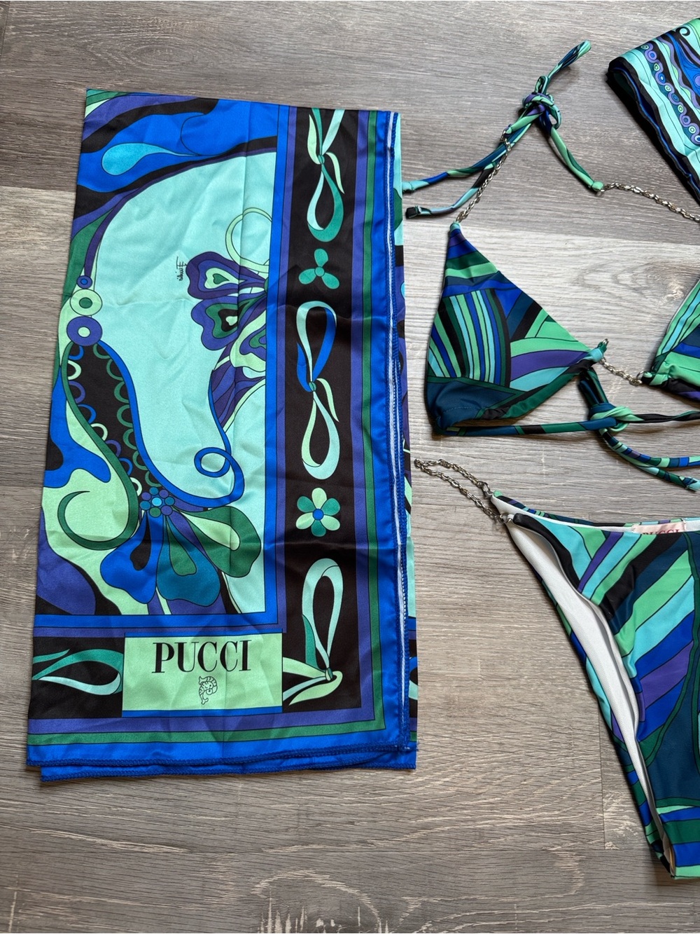 Emilio Pucci Blue & Green Patterned Bikini Set - Picture 2 of 4